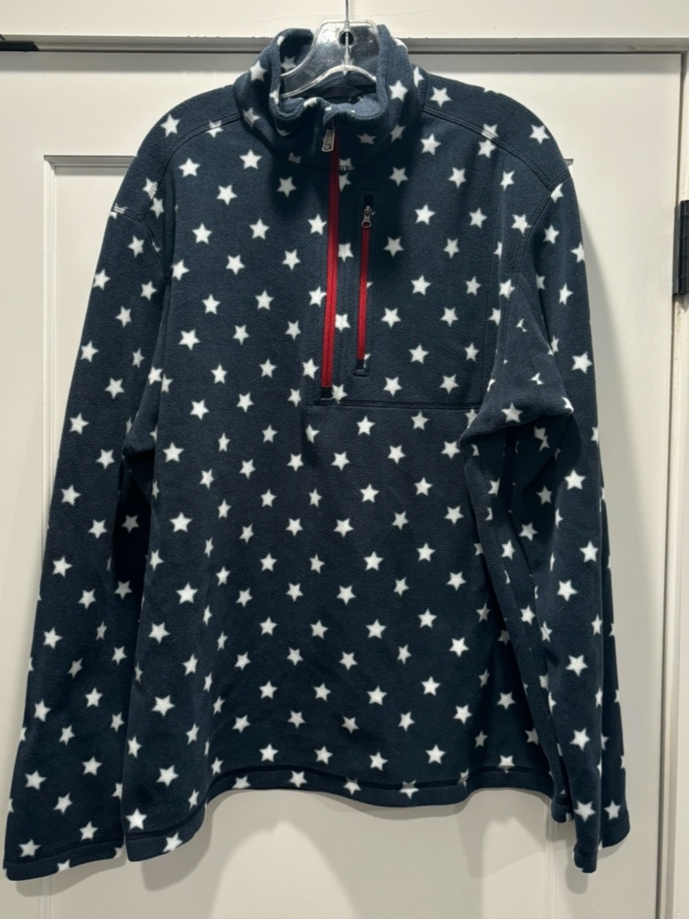 Duluth Women’s Silver Bay Stars Navy Quarter Zip Fleece Mock Neck Pocket Large